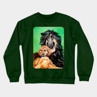 Black and Tan Afghan Hound with Masked Gold Pup. Crewneck Sweatshirt